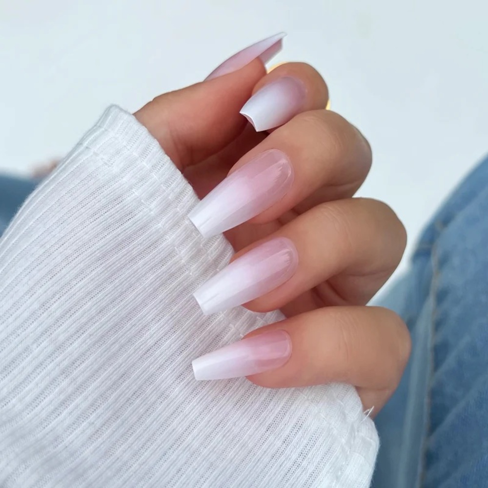 NWT Kiara Sky XPress Pro Acrylic Press On Nails Pink Ombre Medium Coffin